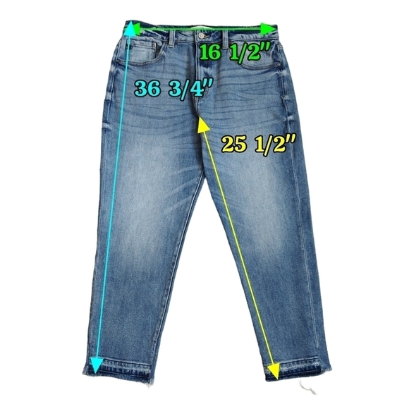 Kancan Iona Scissor Released Hem High Rise Jean Medium Stone Distressed Cropped - Picture 2 of 10